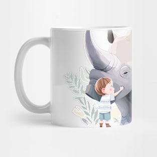 Cute Rhinoceros Animal Loving Cuddle Embrace Children Kid Tenderness Mug